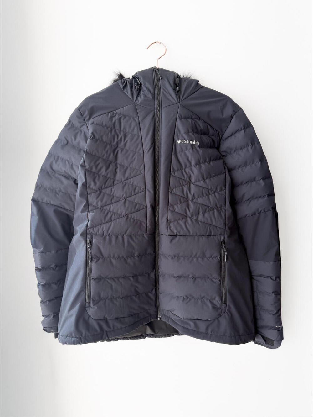 Columbia Omni-Heat Quilted Black Puffer Jacket Faux Fur Hood XXL